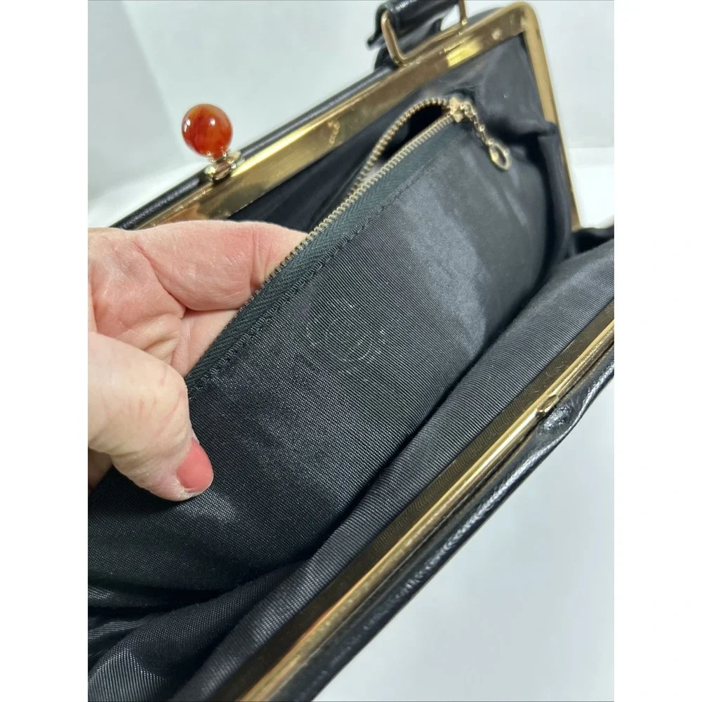 Vintage Black‎ Flocked Velvet Scroll Clutch Purse With Handle 11 1/2 X 8